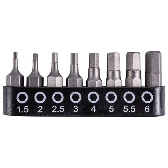 TORK CRAFT Insert Bit Set 8pce Hex H1.5 - H6 25mm Allen Size1.5 2 2.5 3 4 5 5.5 6